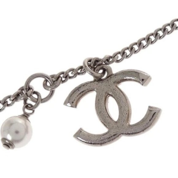 Chanel CC Chain Necklace Pendant Silver Artificial Pearl C19C 117726 - Picture 3 of 4